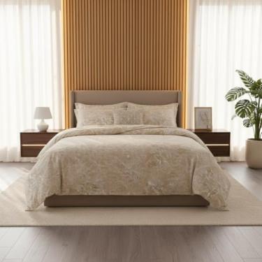 Imagem de Conjunto de cama de luxo mármore bege – capa de edredom de algodão macio respirável com fronhas | Roupa de cama neutra moderna, fronha confortável inspirada em hotéis 71 x 71 cm