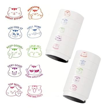 Imagem de 2-Pack 5-Layer Stackable Self Inking Teacher Stamps, Cute Cat Design & Colorful Ink, Fun Grading & Encouragement Stampers, Elementary Classroom Teacher Must Haves