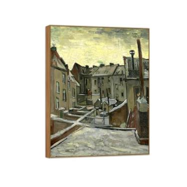 Imagem de BMZFYBS Vincent van Gogh Famosa pintura em tela de arte de parede pronta para pendurar. Quintais na neve. Imagem em moldura de madeira para decoração de sala de estar 40 x 50 cm 16 x 20 pol