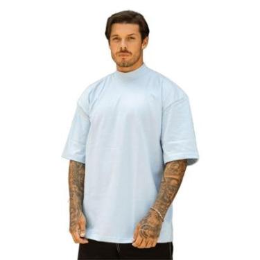 Imagem de Camiseta Oversized Gola Alta Lisa Basica Streetwear Confortavel Masculina Azul Claro-Masculino