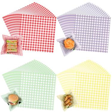 Imagem de 200 folhas de papel encerado para alimentos 18 x 18 cm, folhas de papel quadriculado, papel de piquenique, cesta, resistente à gordura, papel de embrulho sandiwch para churrasco, piquenique, festa