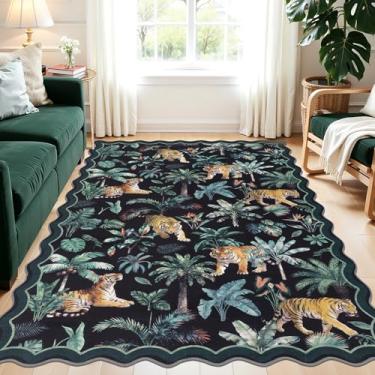 Imagem de U'Artlines Tapete de área de tigre para sala de estar, tapete lavável de 1,5 x 2,1 m, tapete antiderrapante, tapete de planta de selva tropical, tapete de animal macio de pelo baixo para crianças