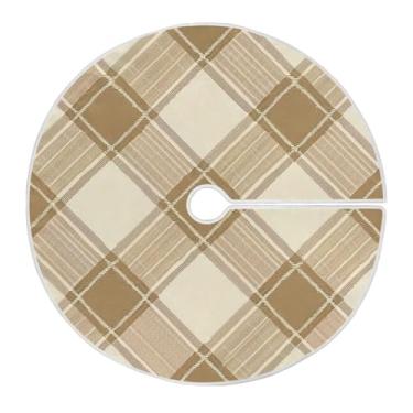 Imagem de Wassud Saia de árvore de Natal marrom claro padrão xadrez ornamentos de Natal, decoração de árvores, decoração de Natal, tapete de árvore para decoração de festa de ano novo, 47,2 polegadas