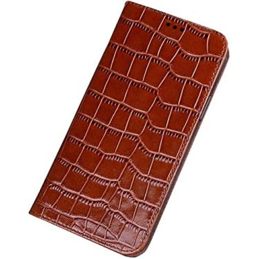 Imagem de AEHON Capa de telefone com coldre flip, para Apple iPhone 14 Plus capa 2022 capa de couro premium com estampa de crocodilo [proteção de tela e câmera] (Cor: marrom)