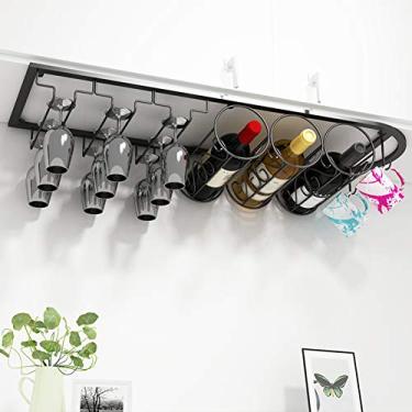 Imagem de Prateleira para copos de vinho e suporte de garrafa, suporte de copos de vinho pendurado sob o armário, rack de vinho de ferro moderno (ouro/branco/preto/bronze)