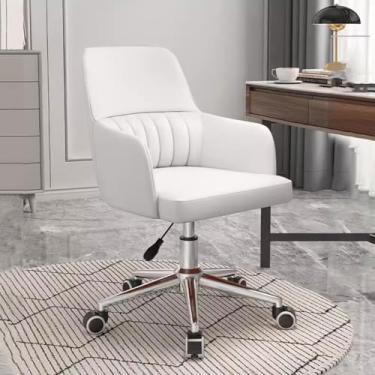 Imagem de AkosOL Cadeira de escritório executiva com altura ajustável, cadeira giratória Modn 360° para casa, quartos, cadeira de estudo, suporte lombar, acolchoamento confortável, branco/a