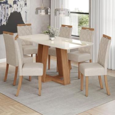 Imagem de Mesa de Jantar 6 Lugares Lins/Bella com Vidro Nature/Off White/Linho - Henn