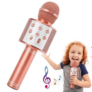 Imagem de Microfone Karaoke Portatil Cantar Festas Reunioes Brincadeira Caixa De Som Bluetooth Portatil Sem Fio Rose Gold