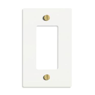 Imagem de Selecione 1 gangue branca com tampa de placa de parede de latão, placa frontal de tomada de receptáculo elétrico, GFI/Rocker Decorator Light Switch Cover