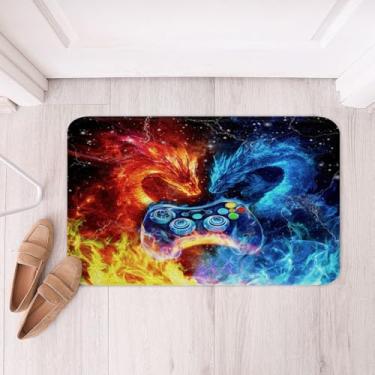 Imagem de Feelyou Dragon Gaming Tapetes de Banheiro Gamer Tapetes de Banheiro para Banheiro Gamepad Tapetes de Banho para Banheira de Chuveiro Fogo de Gelo Dragão Acessórios de Banheiro 40,6 cm x 61 cm