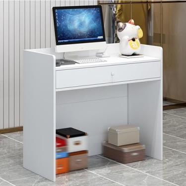 Imagem de Mesa de balcão de recepção moderna, pequena mesa de recepção de beleza, balcão de varejo para caixa com gavetas, para salão de entrada, escritório, para loja de roupas/salão de beleza (branco quente)