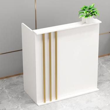 Imagem de Balcão de recepção da frente, mesa de recepção moderna com gaveta com trava, balcão de varejo de mesa de checkout, saguão, salão de beleza, mesa de escritório em casa (branco, 60 x 45 x 95 cm)