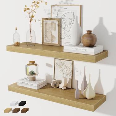 Imagem de Prateleiras flutuantes para parede, conjunto de 2 prateleiras flutuantes de 81 cm, prateleira de madeira rústica montada na parede para banheiro, sala de estar, quarto e cozinha, prateleira suspensa