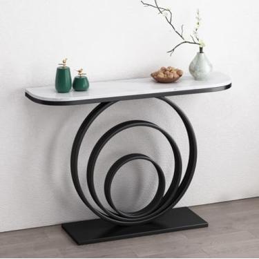 Imagem de Mesa de console de entrada, mesa de corredor, sofá estreito, mesa de suporte de TV preta, mesa de hall de entrada para entrada, corredor, cozinha, placa de pedra (cor: preto 1, tamanho: 120 cm)