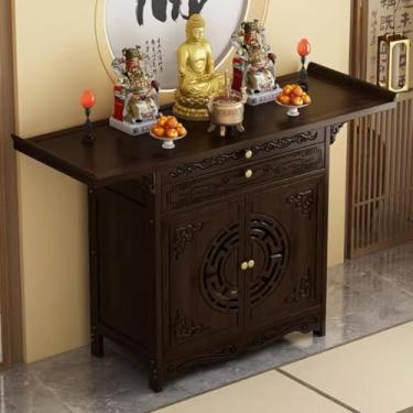 Imagem de Mesa de altar budista com armazenamento, armário de santuário pessoal para meditação doméstica, nicho de oferta chinesa, mesa de oração (120 x 40 x 100 cm/47,2 "x15,7" x 39,3")