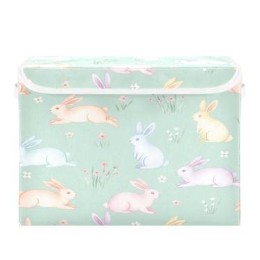 Imagem de SEHANY Cestas de armazenamento fofas de coelho de desenho animado com tampas, organizador de caixas de armazenamento de tecido para armário de roupas, cobertor de escritório, berçário, 42 x 32 x 30 cm