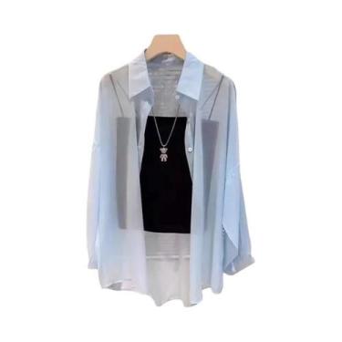 Imagem de Blusa De Chiffon Transparente Com Botões, Manga Longa, Tamanho Plus, R