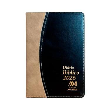 Imagem de Agenda Luxo Diário Bíblico 2026 Capa Marrom Pano Couro - Ave - Maria