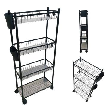 Imagem de Carrinho Organizador 4 Prateleira Multiuso Cozinha Lavanderia Banheiro Ganchos E Escorredor Higiene Tempero Mantimentos