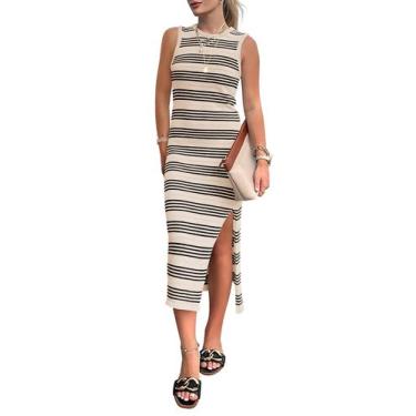 Imagem de Vestido PRETTYGARDEN Midi Ajustado Sin Mangas a Rayas Talla L Grande