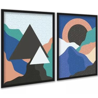 Imagem de Kit 2 Quadros Bohos Montanhas Azul Verde 24X18Cm