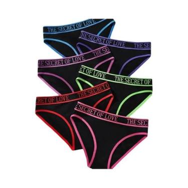 Imagem de Calcinhas Femininas De Algodão Preto, 6 Peças, Sexy, Elásticas, Respir