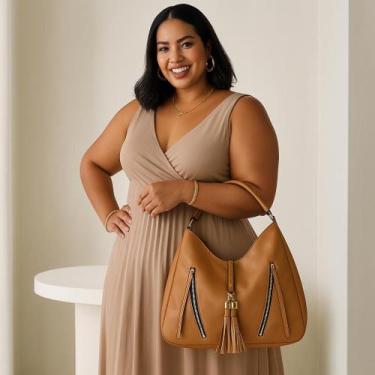 Imagem de Bolsa Saco Feminina Caramelo Grande material sintético Texturizado com