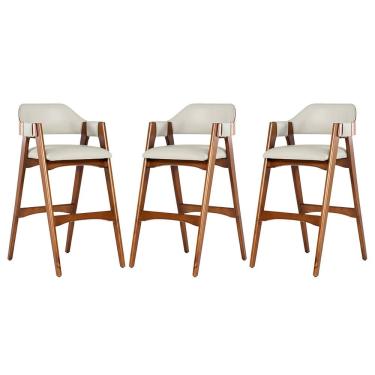 Imagem de Kit 3 Banquetas Alta em Madeira Lina Estofada Couríssimo Palha CCS