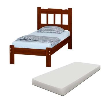 Imagem de Cama Solteiro Madeira Maciça Reforçada Com Colchão