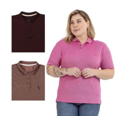 Imagem de Kit 3 Camisa Polo Feminina Plus Size Casual Dia a Dia