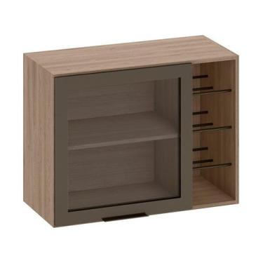 Imagem de Armário Aéreo 80 cm 1 Porta Vidro Fumê com Adega Etna Poliman Móveis, 