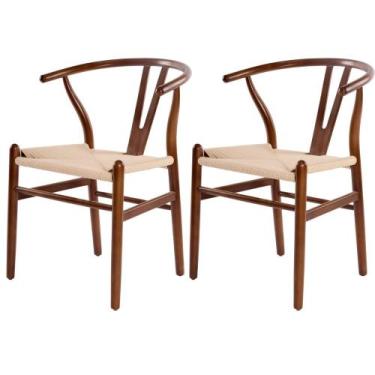 Imagem de Kit 2 Cadeiras Valentina Rivatti Madeira Escura Assento em Palha Natur