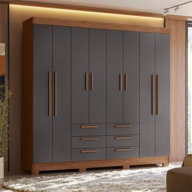 Imagem de Guarda-Roupa Casal Santana 8 Portas 6 Gavetas Jatoba/Grafite - Pnr Móveis