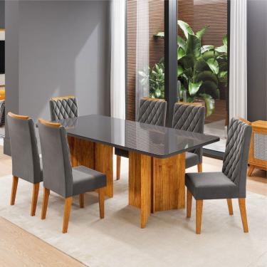 Imagem de Mesa de Jantar 6 Lugares Andriolli com Vidro Marrom/Grafite/Cinza - Viero Móveis
