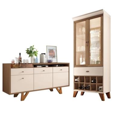 Imagem de Buffet Aparador Ellora e Cristaleira Órfeo H01 Off/Castanho - Mpozenat