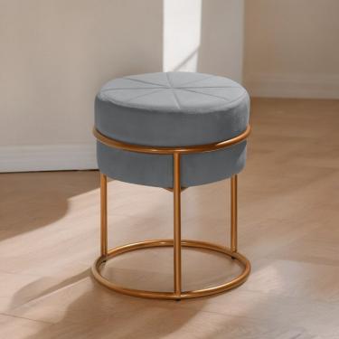 Imagem de Puff Banqueta Riad Redondo com Assento em Espuma Revestimento em Veludo Cinza