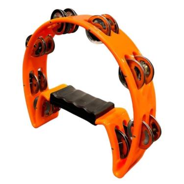 Imagem de Pandeiro Meia Lua Pandeirola Colorido com 16 Pares de Platinelas em Inox Som Agudo Policarbonato Laranja OEM