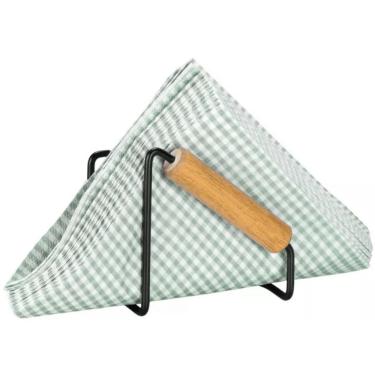Imagem de Porta Guardanapo Eco Black para Organizar Mesa em Aço e Madeira Teca com Design Moderno Preto Arthi