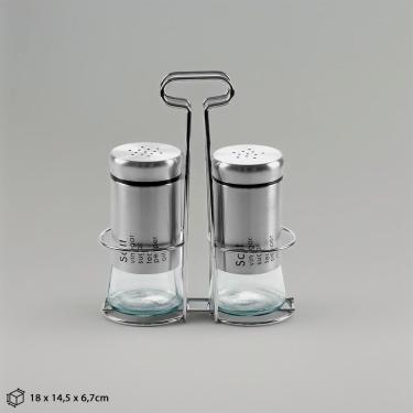 Imagem de Kit Saleiro e Pimenteiro com Suporte Galheteiro Inox 2 Peças Vidro 100ML para Temperos...