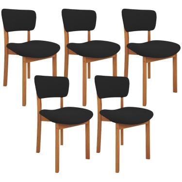 Imagem de Kit 05 Cadeiras Para Sala De Jantar Cozinha Living Estofada Dara L02 Suede Preto - Lyam Decor