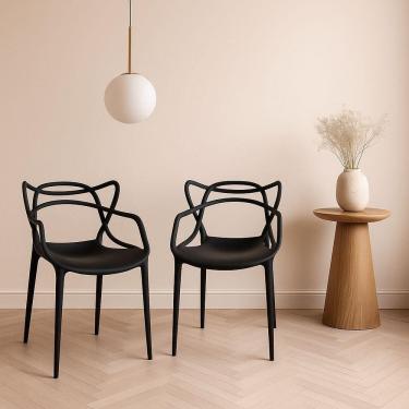 Imagem de Kit 2 Cadeiras Allegra Estrutura em Plástico Empilhável para Sala de Jantar Preta
