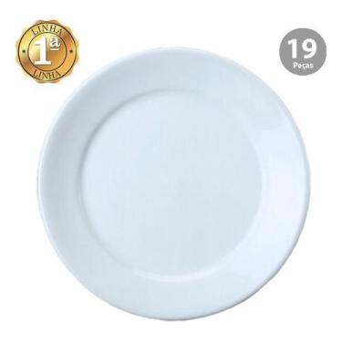 Imagem de Jogo 19 Pratos Rasos Convencional Porcelana Branca Schmidt - Porcelana