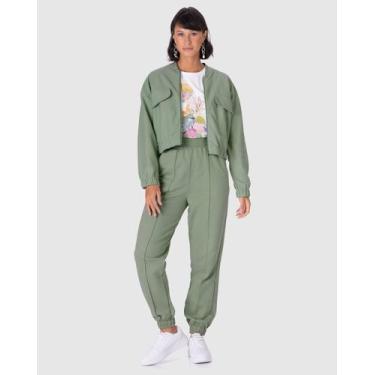 Imagem de Jaqueta Bomber Feminina Com Lapela Em Moletom Sarjado - Malwee, Verde,