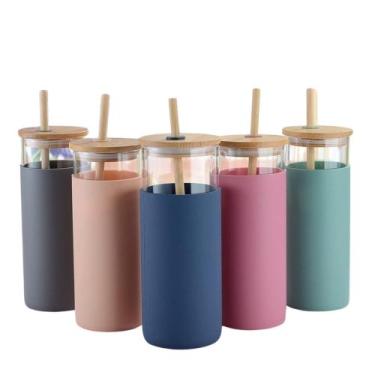 Imagem de Copo de Vidro E Silicone C Tampa e Canudo - HOME-NEW, Azul