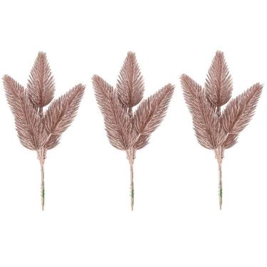 Imagem de Galho Decorativo Natalino Jogo 3 Galhos Pick Pinheiro Natal Rosê Fosco 14cm para Árvores Yangzi