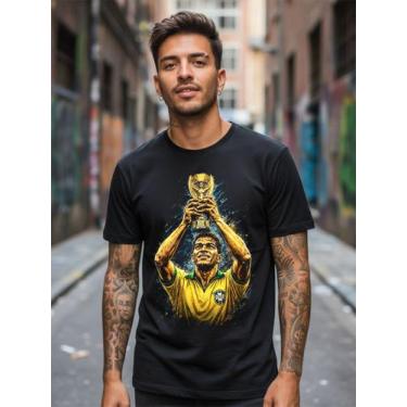 Imagem de Camiseta Masculina Brasil Futebol Jogador Campeão Estampa Troféu Visua