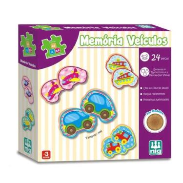 Imagem de Brinquedo Educativo Jogo da Memoria Veiculos de Madeira - Nig Brinqued