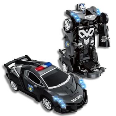Imagem de Carro Robô Polícia Transformers Luz Som Desvia Obstáculos Carrinho Bri