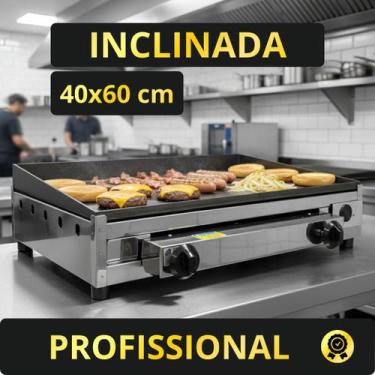 Imagem de Chapa Profissional a Gás 60x40cm 2 Queimadores Aço Carbono e Inox 3,5m