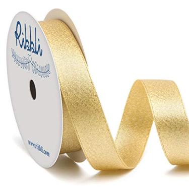 Imagem de Ribbli Fita dourada de dupla face purl, fita luxuosa com glitter, 5/8 polegadas x 9 metros, use para embrulho de presente, arranjos florais, decorações de casamento